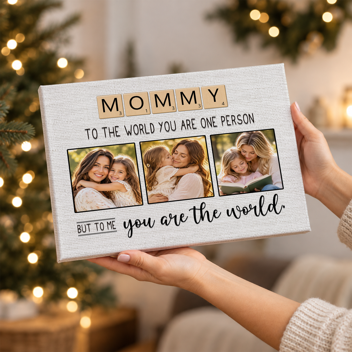 Custom Photo Mom Collage 3 Photos But To Me You Are The World Canvas - Personalized Wall Art
