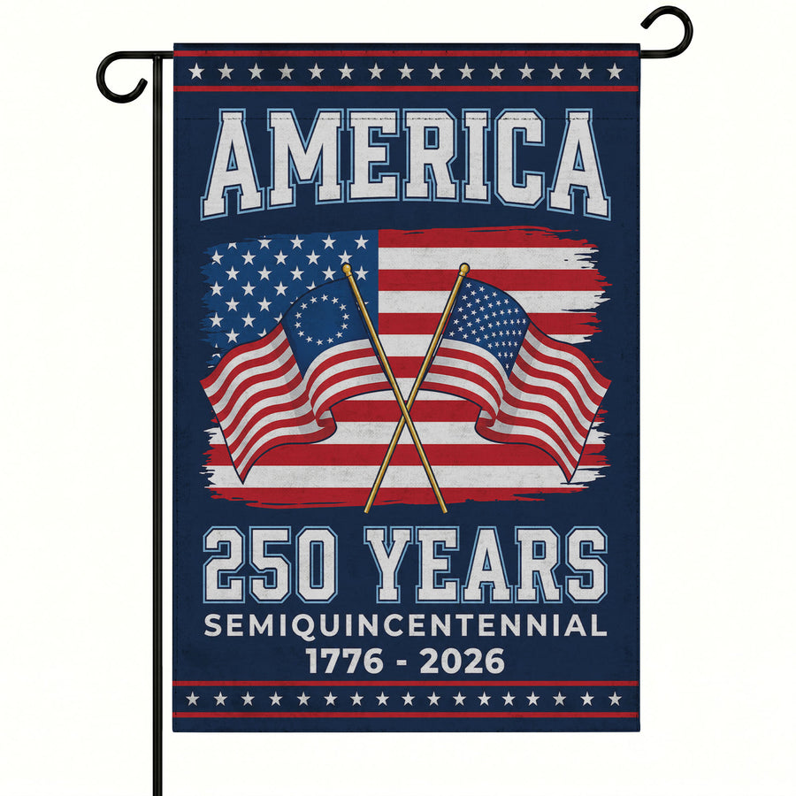 America 250th Crossed American Flags Patriotic Garden Flag - Outdoor Yard Decor