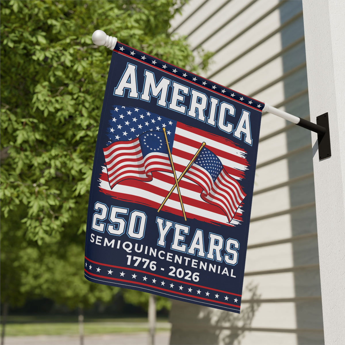 America 250th Crossed American Flags Patriotic Garden Flag - Outdoor Yard Decor