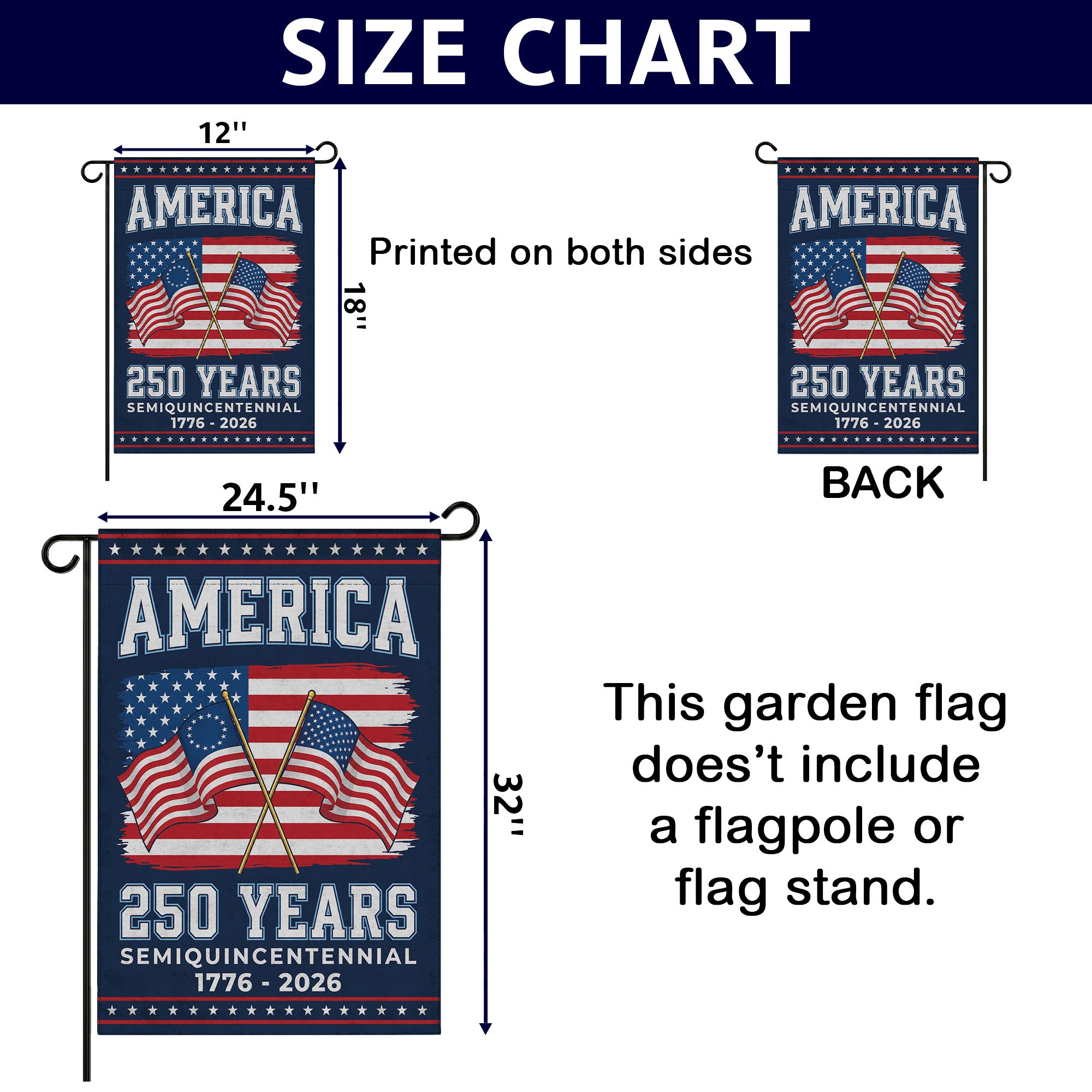 America 250 Years Semiquincentennial 1776-2026 Flag - Patriotic Garden Flag - Independence Day Decor