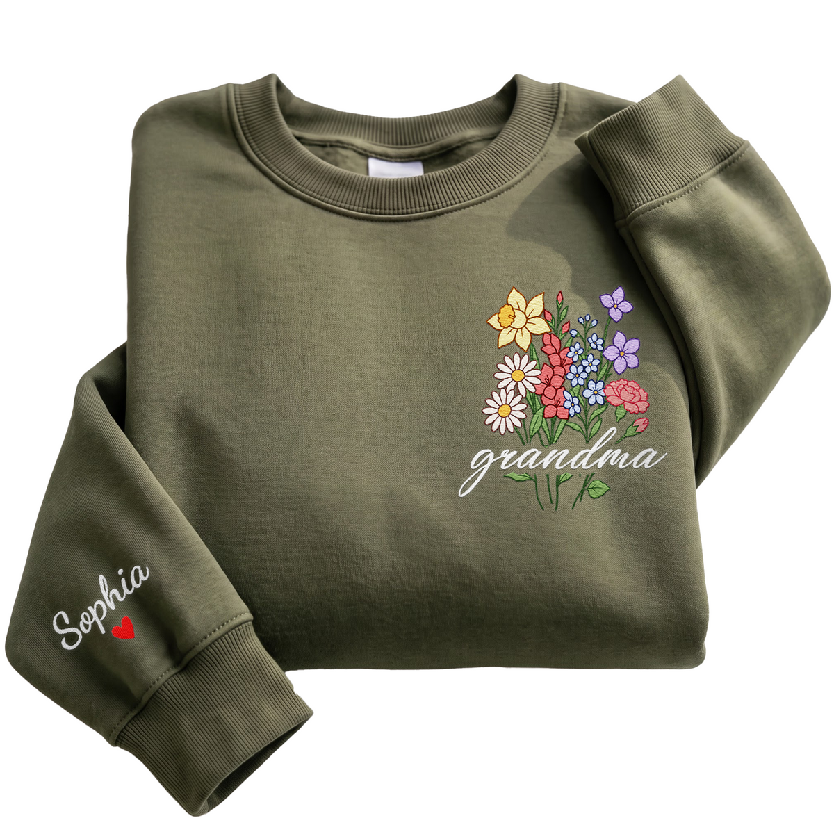 Personalized Grandma Flower Bouquet Sweatshirt with Grandkids Names - Custom Grandma Sweatshirt