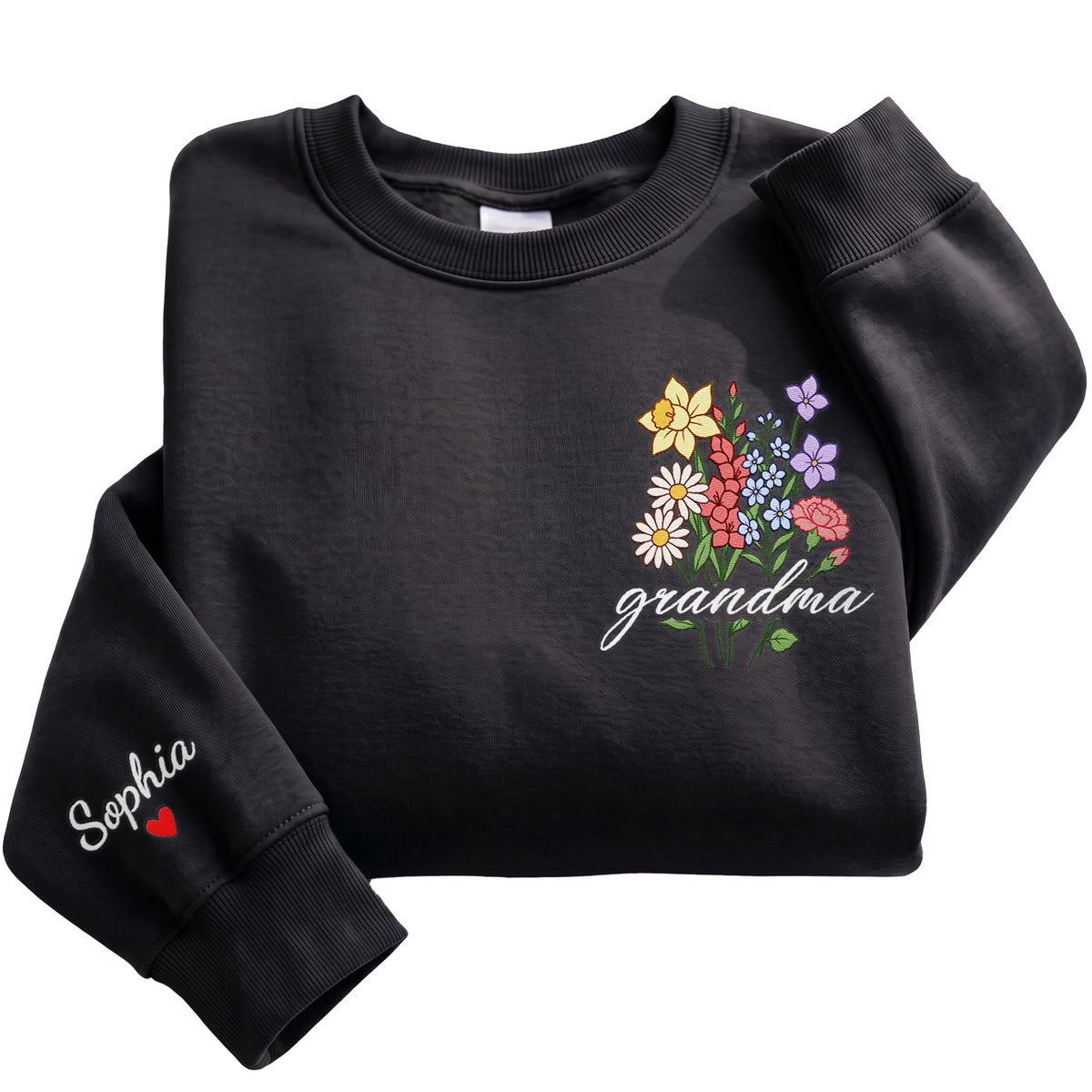 Personalized Grandma Flower Bouquet Sweatshirt with Grandkids Names - Custom Grandma Sweatshirt