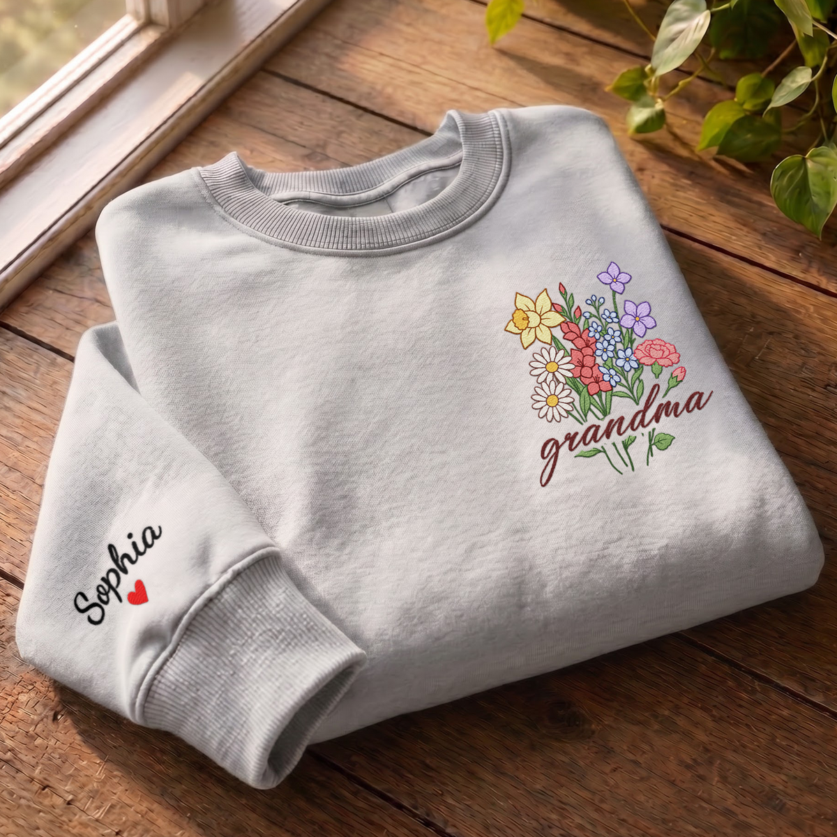 Personalized Grandma Flower Bouquet Sweatshirt with Grandkids Names - Custom Grandma Sweatshirt
