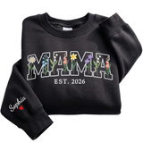Personalized Mama Wildflower Letters Sweatshirt with Est. Year & Kids Names - Custom Mom Sweatshirt