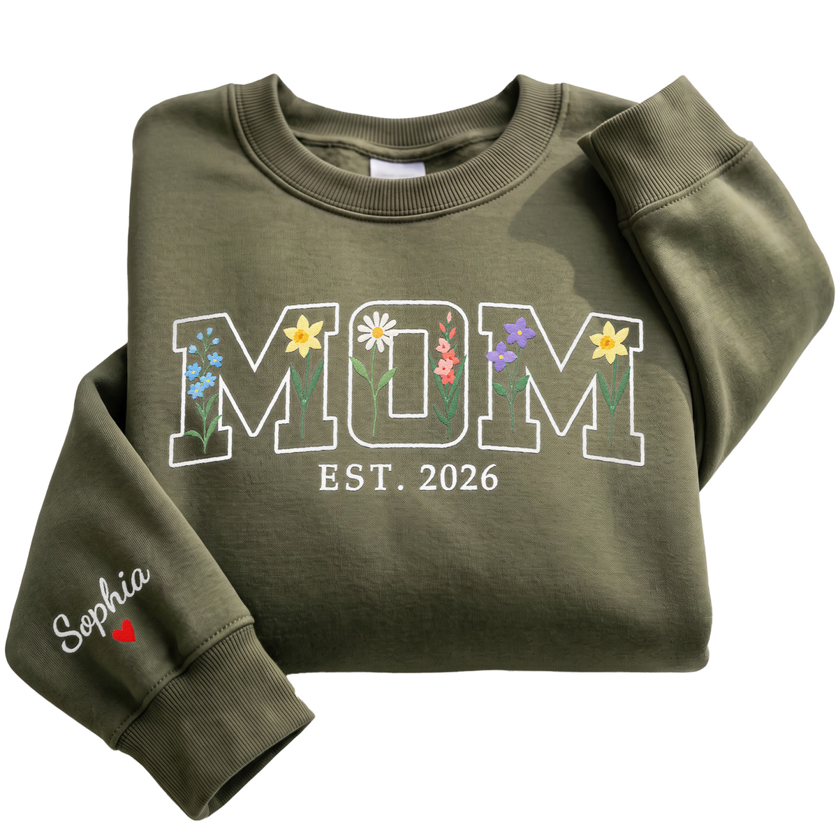 Personalized Mama Wildflower Letters Sweatshirt with Est. Year & Kids Names - Custom Mom Sweatshirt