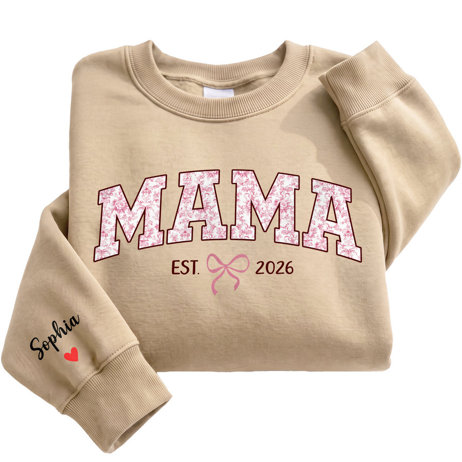 Personalized Mama Pink Floral Sweatshirt with Kids Names - Custom Mom Sweatshirt