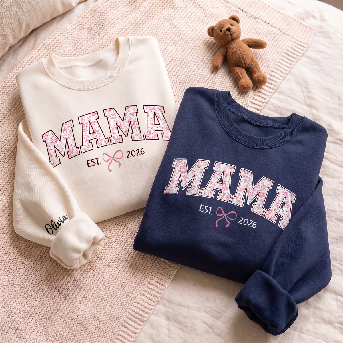 Personalized Mama Pink Floral Sweatshirt with Kids Names - Custom Mom Sweatshirt