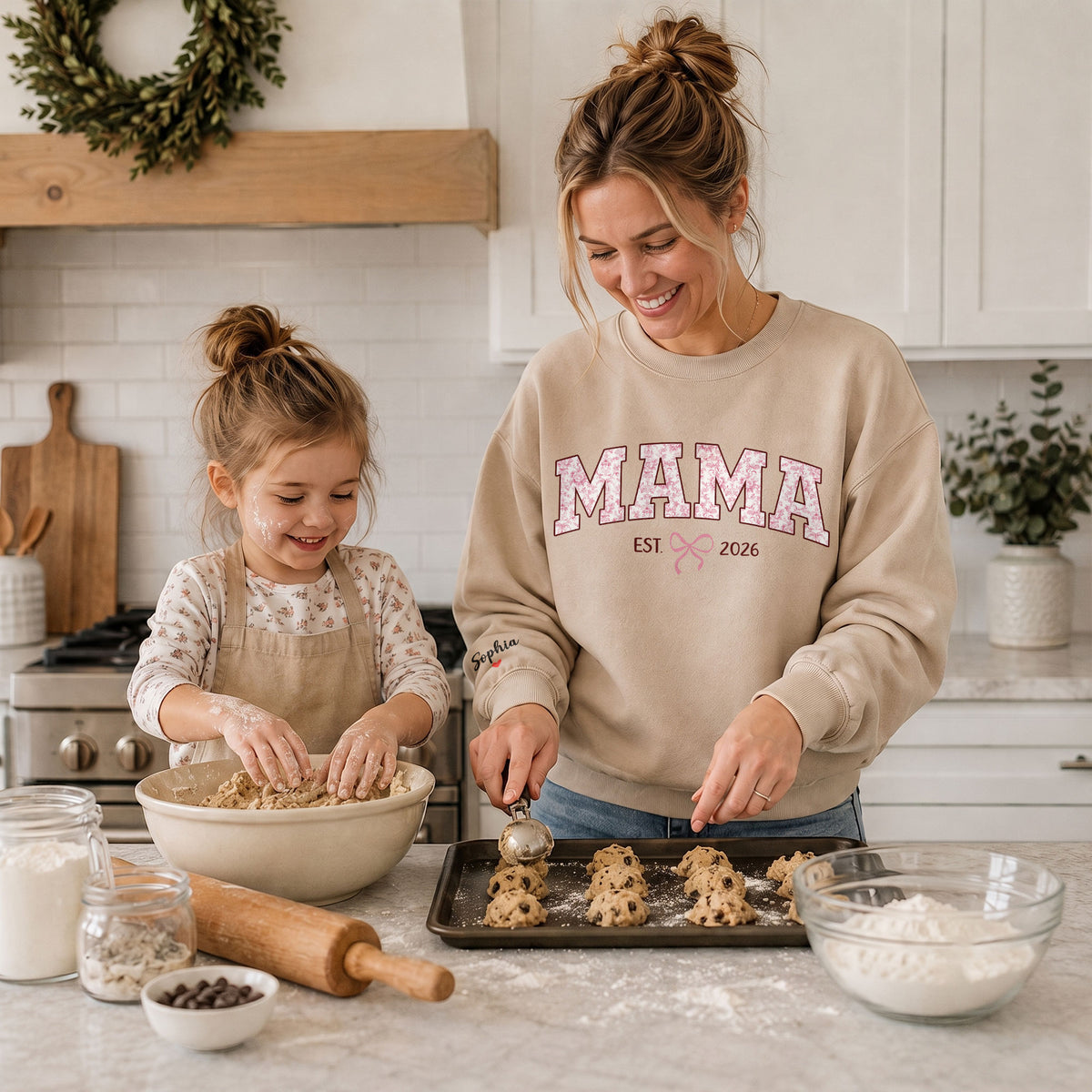 Personalized Mama Pink Floral Sweatshirt with Kids Names - Custom Mom Sweatshirt