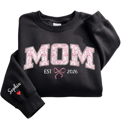 Personalized Mama Pink Floral Sweatshirt with Kids Names - Custom Mom Sweatshirt