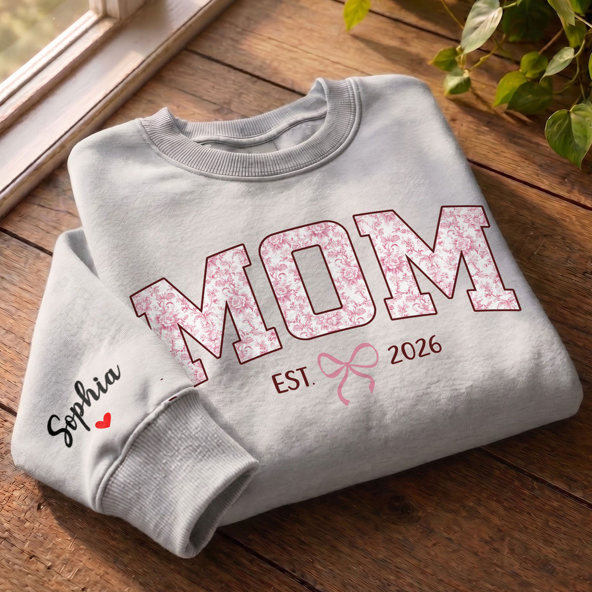 Personalized Mama Pink Floral Sweatshirt with Kids Names - Custom Mom Sweatshirt