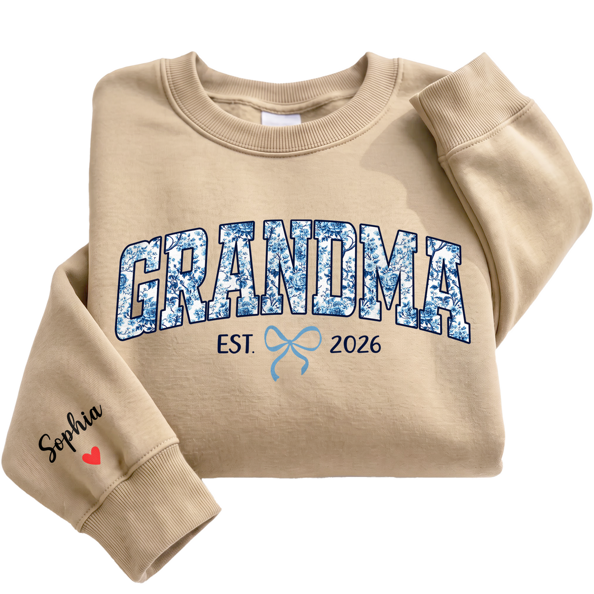 Personalized Grandma Blue Floral Sweatshirt with Grandkids Names - Custom Grandma Sweatshirt