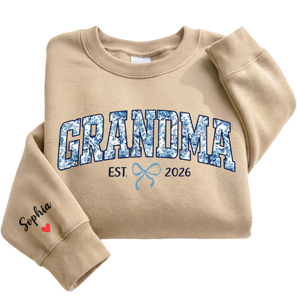 Personalized Grandma Blue Floral Sweatshirt with Grandkids Names - Custom Grandma Sweatshirt