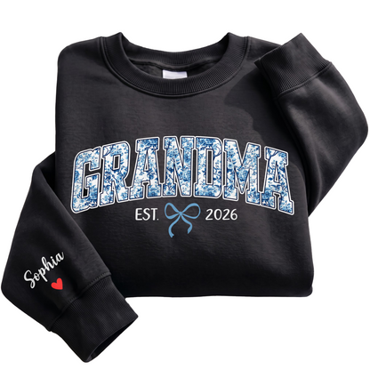 Personalized Grandma Blue Floral Sweatshirt with Grandkids Names - Custom Grandma Sweatshirt