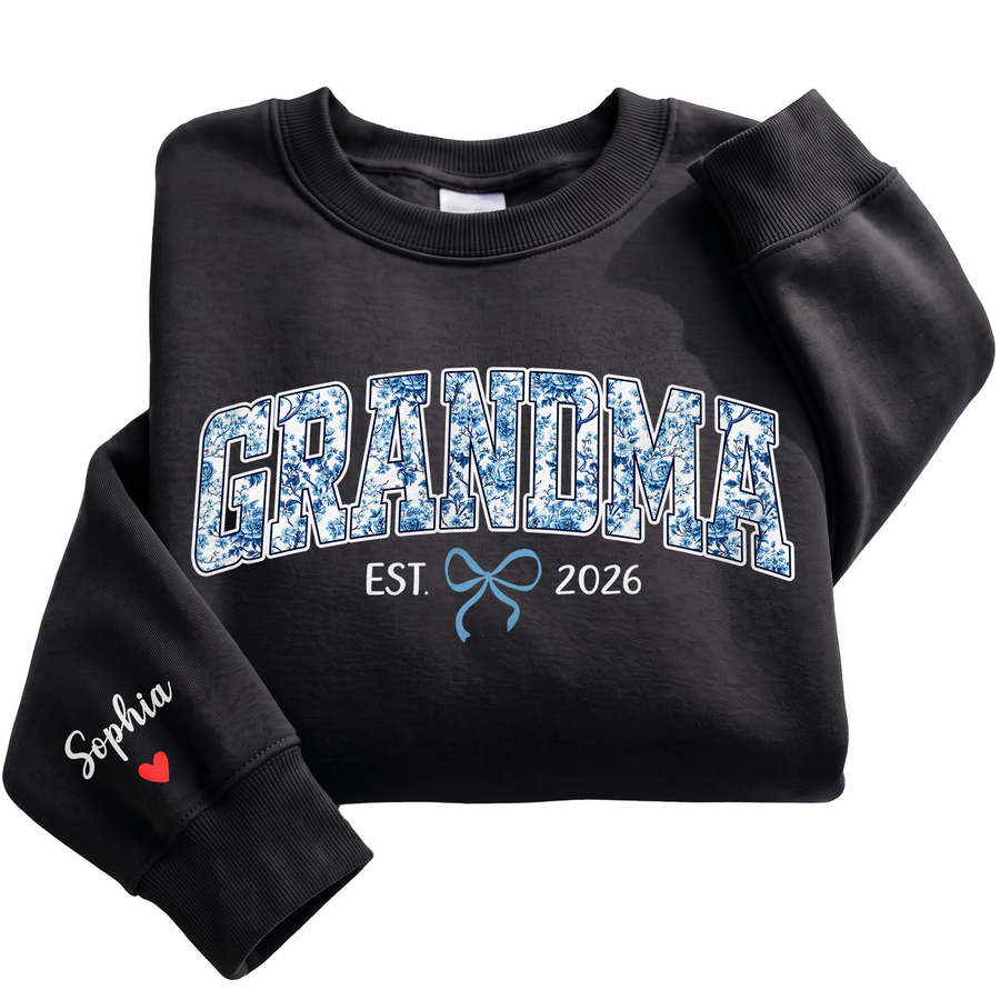 Personalized Grandma Blue Floral Sweatshirt with Grandkids Names - Custom Grandma Sweatshirt