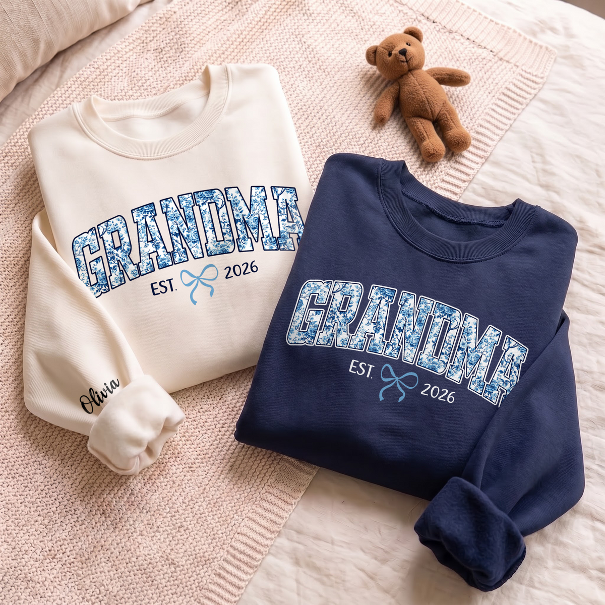 Personalized Grandma Blue Floral Sweatshirt with Grandkids Names - Custom Grandma Sweatshirt