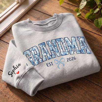 Personalized Grandma Blue Floral Sweatshirt with Grandkids Names - Custom Grandma Sweatshirt