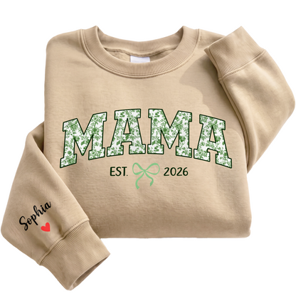 Personalized Mama Green Floral Sweatshirt with Kids Names - Custom Mom Sweatshirt