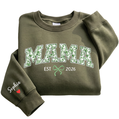 Personalized Mama Green Floral Sweatshirt with Kids Names - Custom Mom Sweatshirt