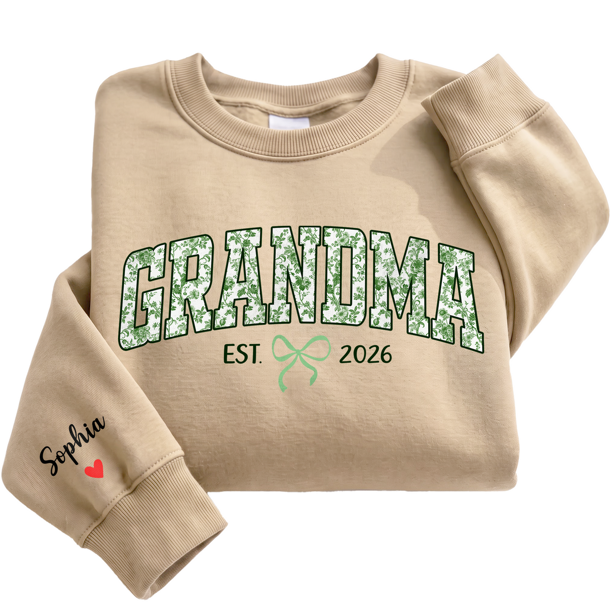 Personalized Grandma Green Floral Sweatshirt with Grandkids Names - Custom Grandma Sweatshirt