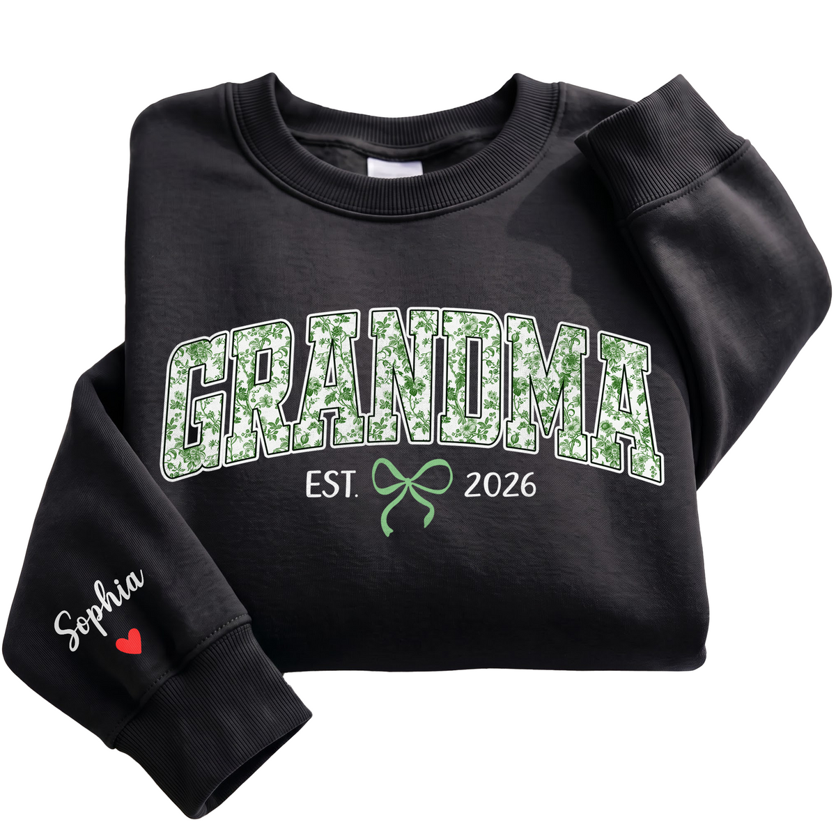 Personalized Grandma Green Floral Sweatshirt with Grandkids Names - Custom Grandma Sweatshirt