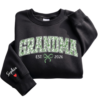 Personalized Grandma Green Floral Sweatshirt with Grandkids Names - Custom Grandma Sweatshirt