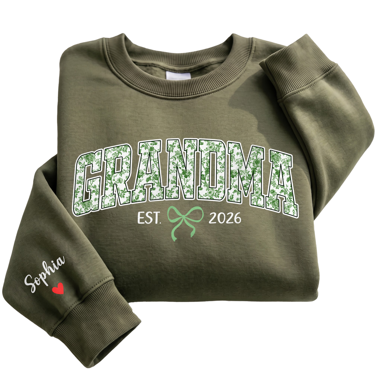 Personalized Grandma Green Floral Sweatshirt with Grandkids Names - Custom Grandma Sweatshirt