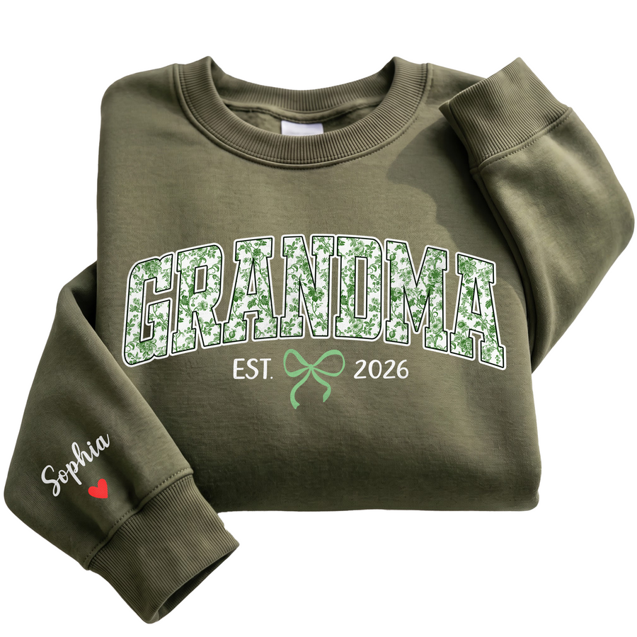 Personalized Grandma Green Floral Sweatshirt with Grandkids Names - Custom Grandma Sweatshirt
