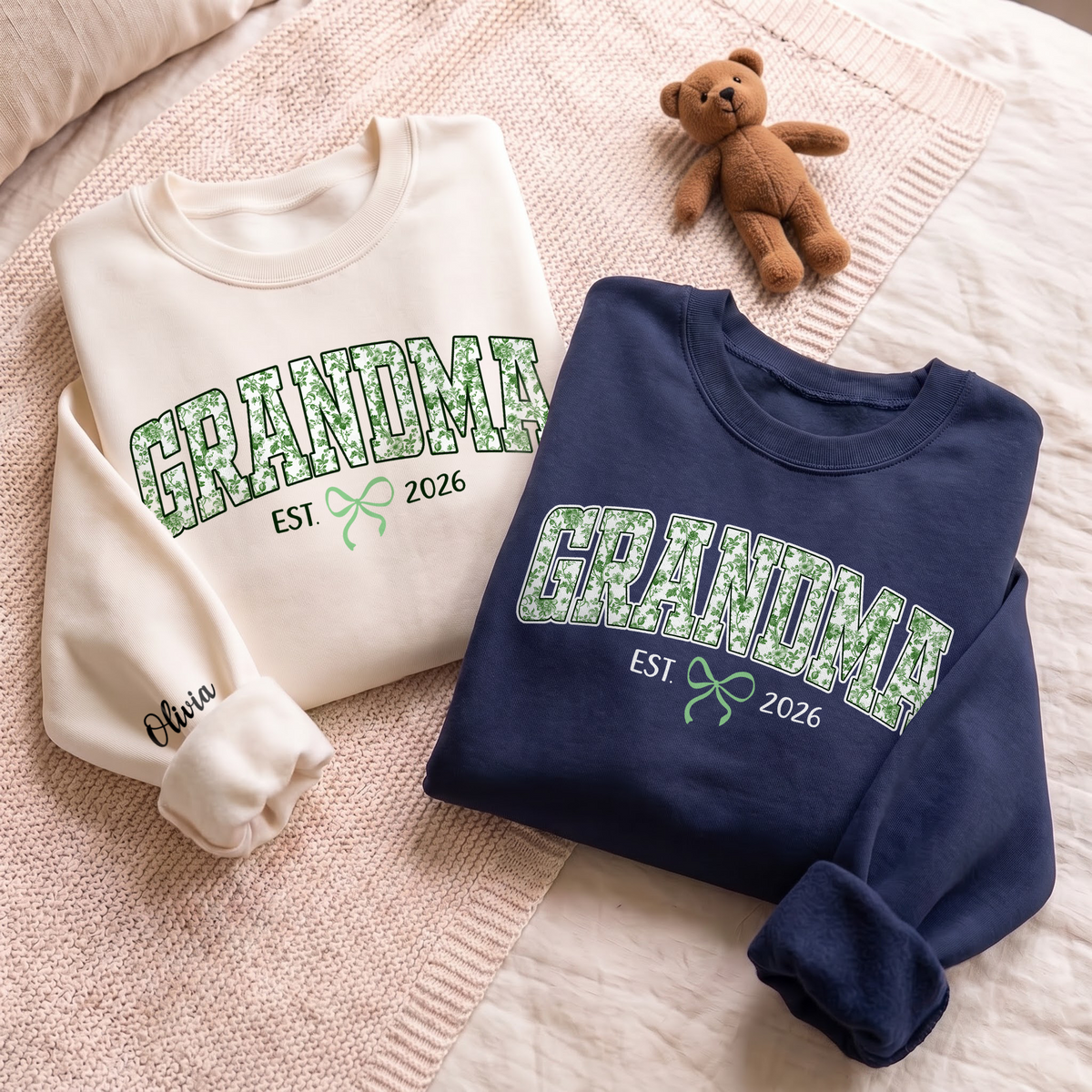 Personalized Grandma Green Floral Sweatshirt with Grandkids Names - Custom Grandma Sweatshirt