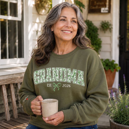 Personalized Grandma Green Floral Sweatshirt with Grandkids Names - Custom Grandma Sweatshirt