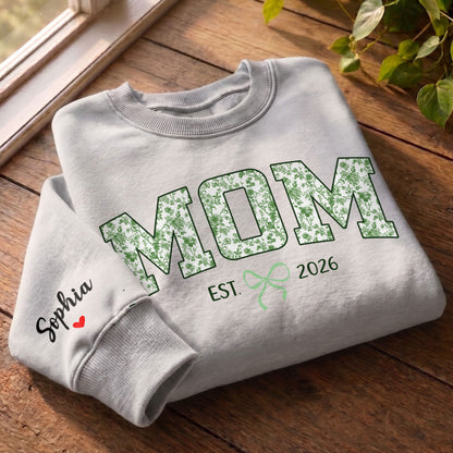 Personalized Mama Green Floral Sweatshirt with Kids Names - Custom Mom Sweatshirt