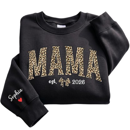 Personalized Mama Leopard Sweatshirt with Est. Year & Kids Names - Custom Mom Sweatshirt