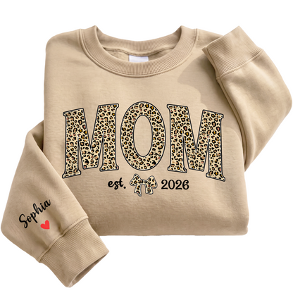 Personalized Mama Leopard Sweatshirt with Est. Year & Kids Names - Custom Mom Sweatshirt