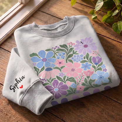 Personalized Mama Pastel Floral Sweatshirt with Kids Names - Custom Mom Sweatshirt