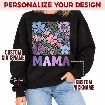 Personalized Mama Pastel Floral Sweatshirt with Kids Names - Custom Mom Sweatshirt