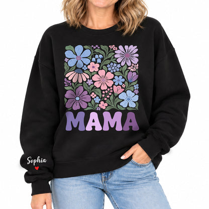 Personalized Mama Pastel Floral Sweatshirt with Kids Names - Custom Mom Sweatshirt