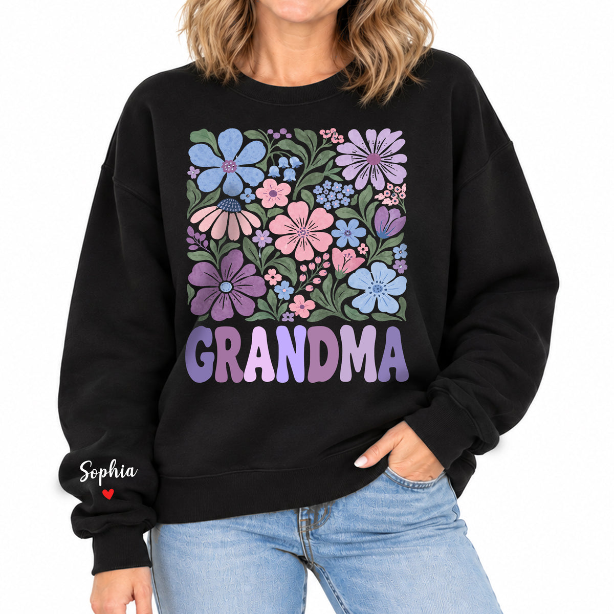Personalized Grandma Pastel Floral Sweatshirt with Grandkids Names - Custom Grandma Sweatshirt