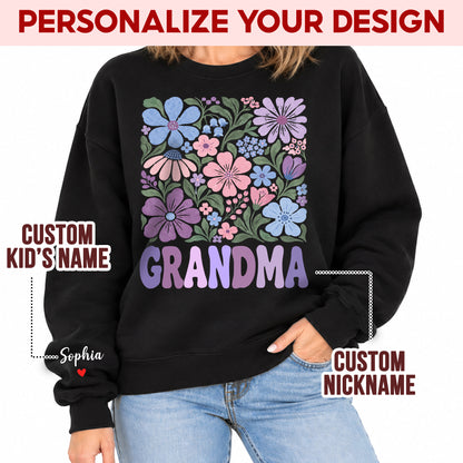 Personalized Grandma Pastel Floral Sweatshirt with Grandkids Names - Custom Grandma Sweatshirt