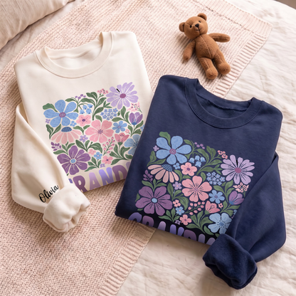 Personalized Grandma Pastel Floral Sweatshirt with Grandkids Names - Custom Grandma Sweatshirt