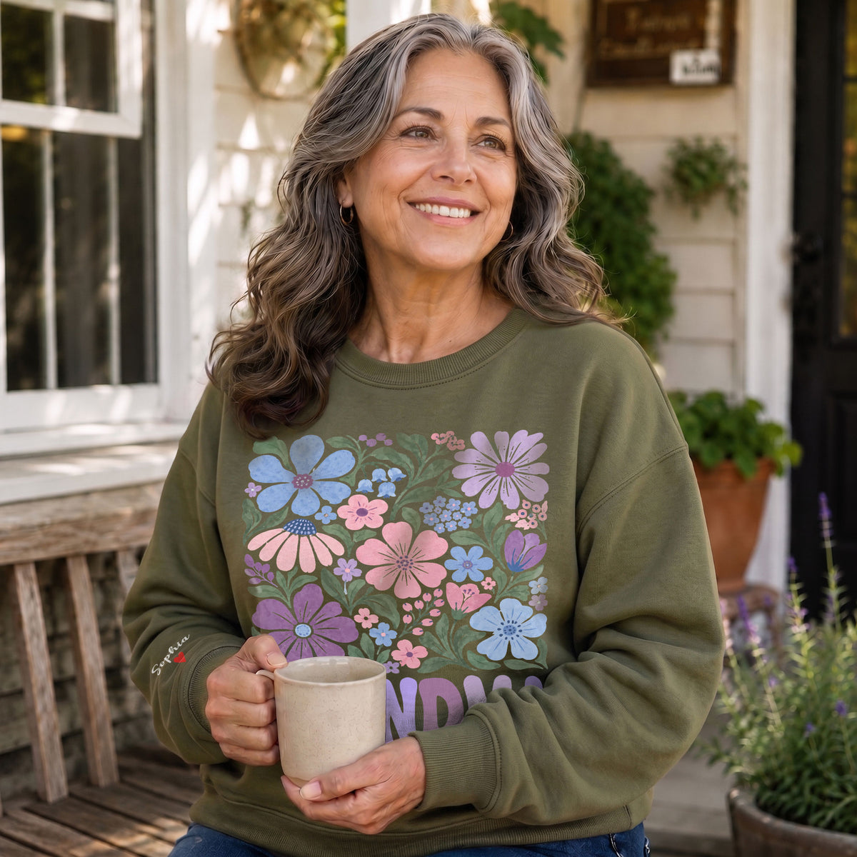Personalized Grandma Pastel Floral Sweatshirt with Grandkids Names - Custom Grandma Sweatshirt