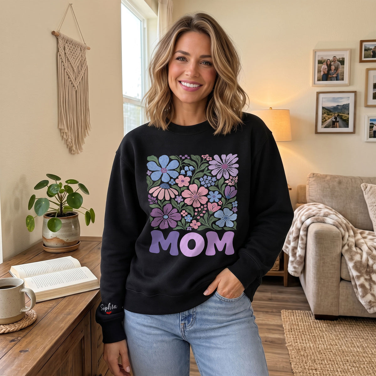 Personalized Mama Pastel Floral Sweatshirt with Kids Names - Custom Mom Sweatshirt