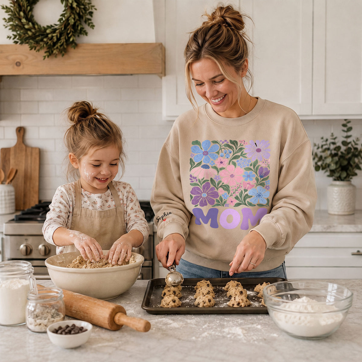 Personalized Mama Pastel Floral Sweatshirt with Kids Names - Custom Mom Sweatshirt