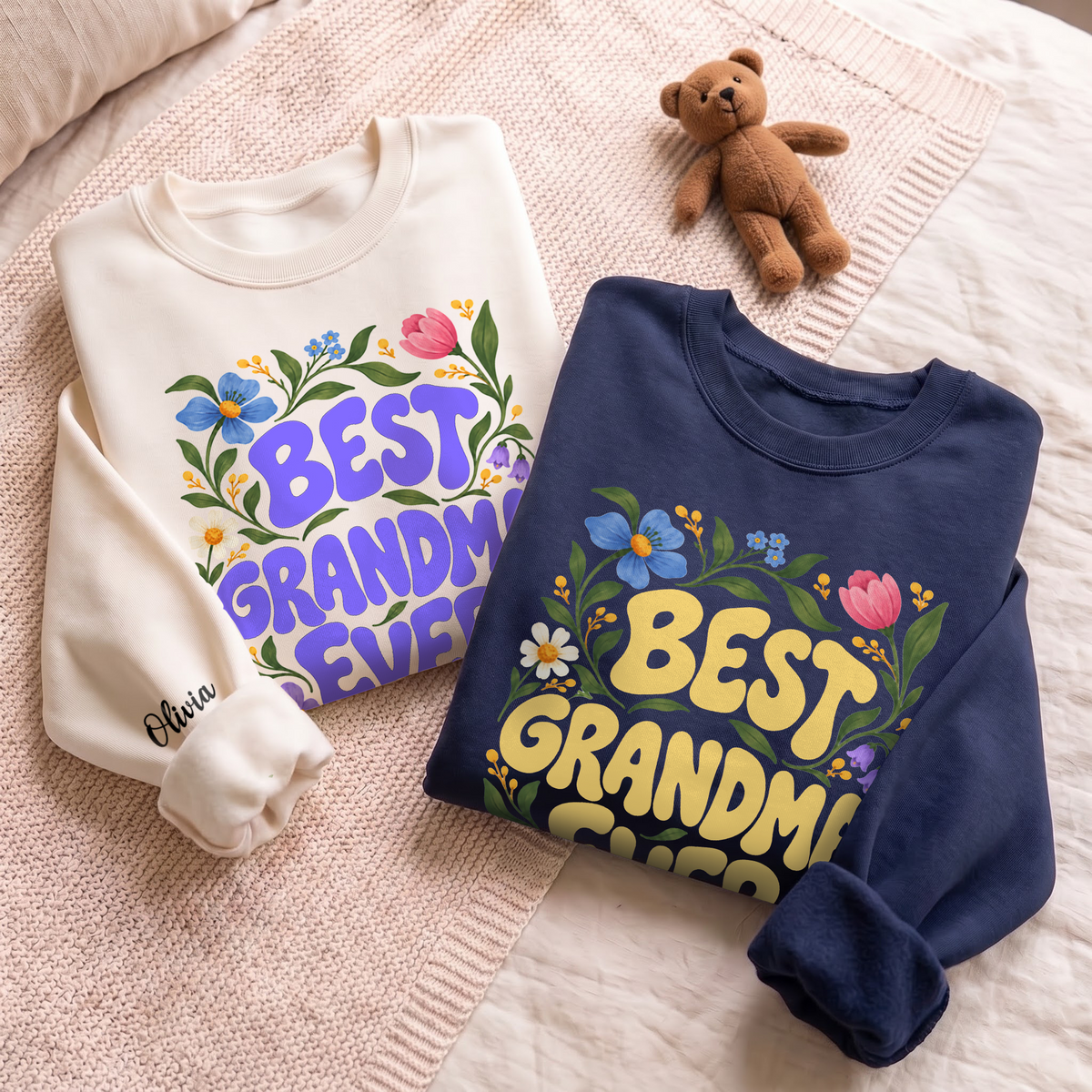 Personalized Best Grandma Ever Floral Sweatshirt with Grandkids Names - Custom Grandma Sweatshirt