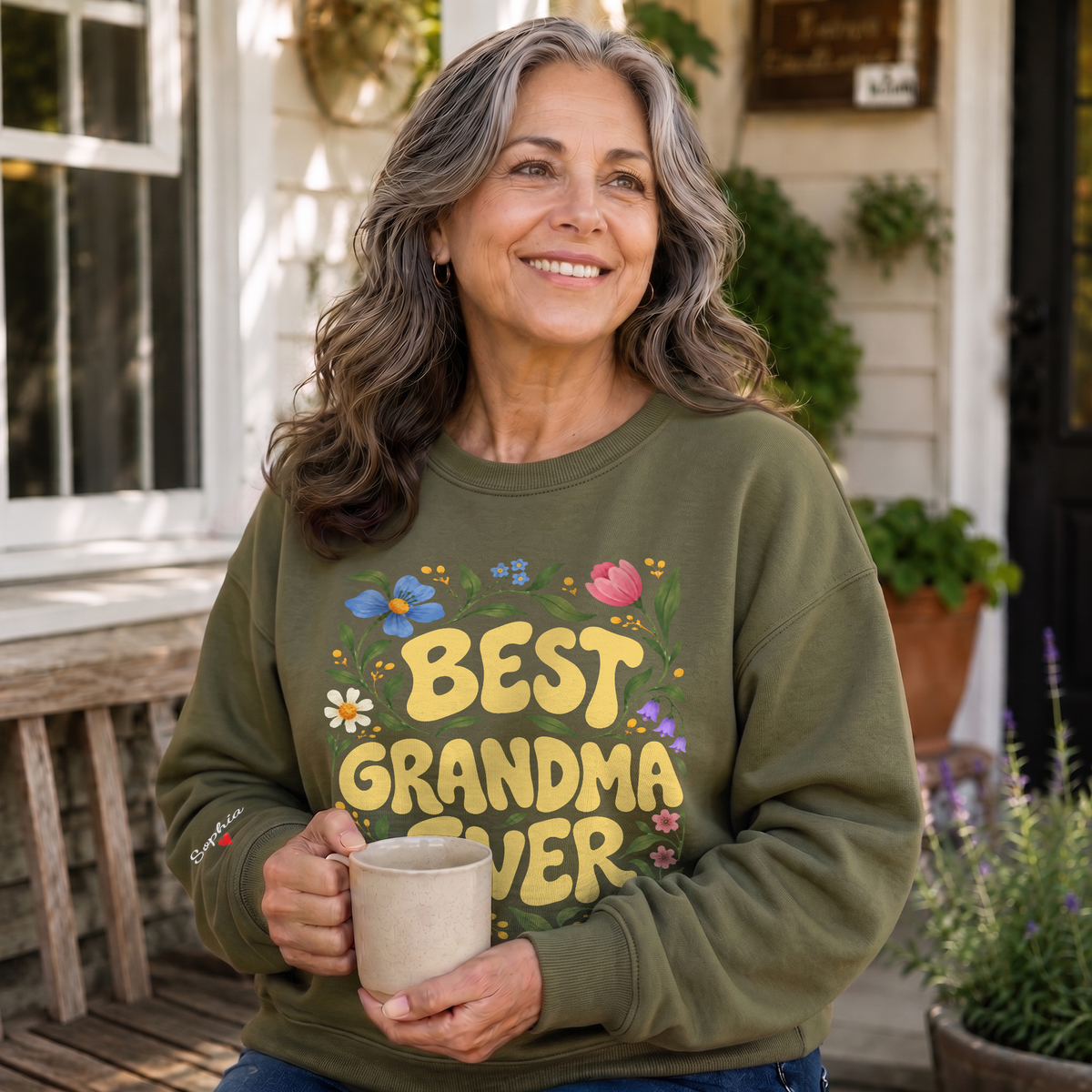 Personalized Best Grandma Ever Floral Sweatshirt with Grandkids Names - Custom Grandma Sweatshirt