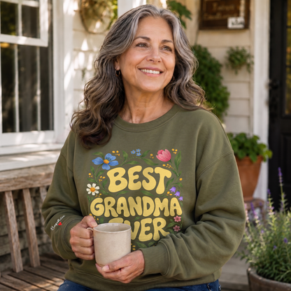 Personalized Best Grandma Ever Floral Sweatshirt with Grandkids Names - Custom Grandma Sweatshirt