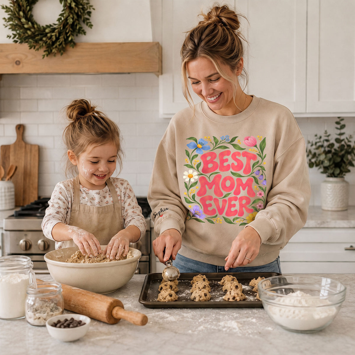 Personalized Best Mama Ever Floral Sweatshirt with Kids Names - Custom Mom Sweatshirt