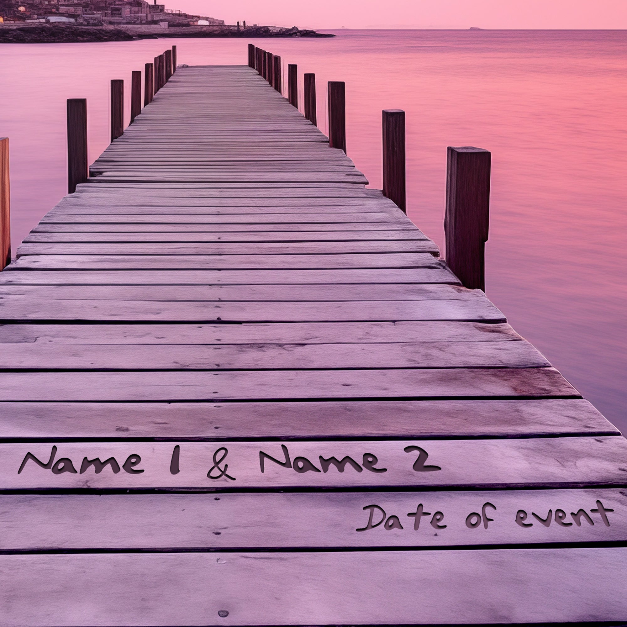 Personalized Couple Canvas with Names Date, Sunset Pier Wall Art for Wedding Anniversary