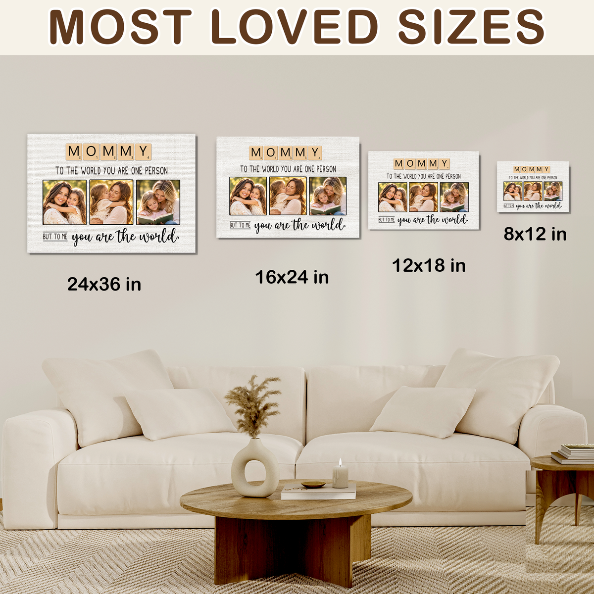 Custom Photo Mom Collage 3 Photos But To Me You Are The World Canvas - Personalized Wall Art