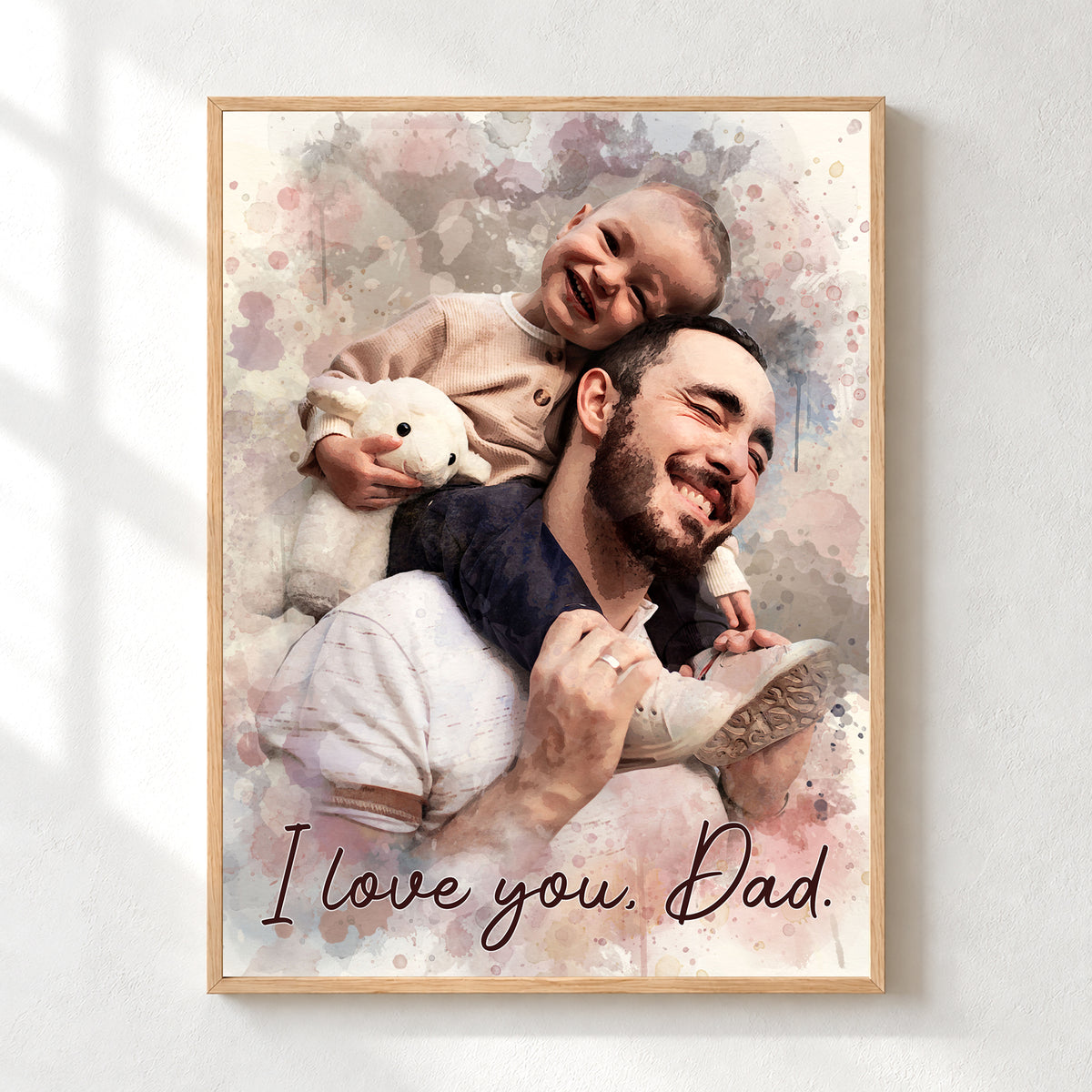 Custom Photo Watercolor Portrait Dad and Child I Love You Dad Canvas - Personalized Wall Art