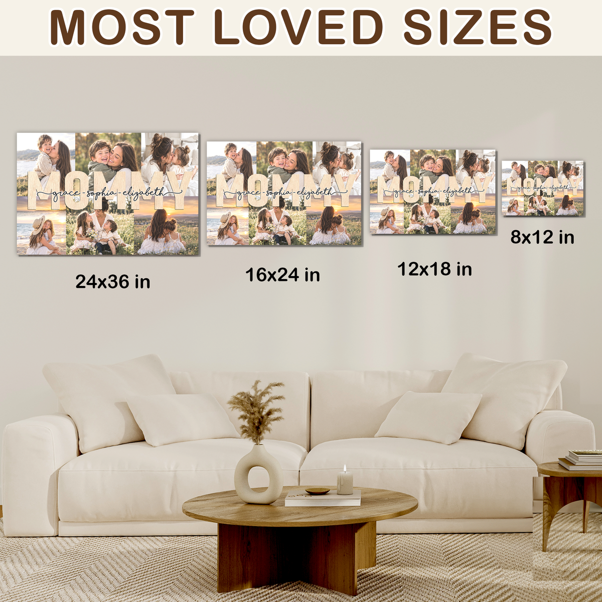 Custom Photo Mom Collage 6 Photos Mommy with Kids Names Canvas - Personalized Wall Art