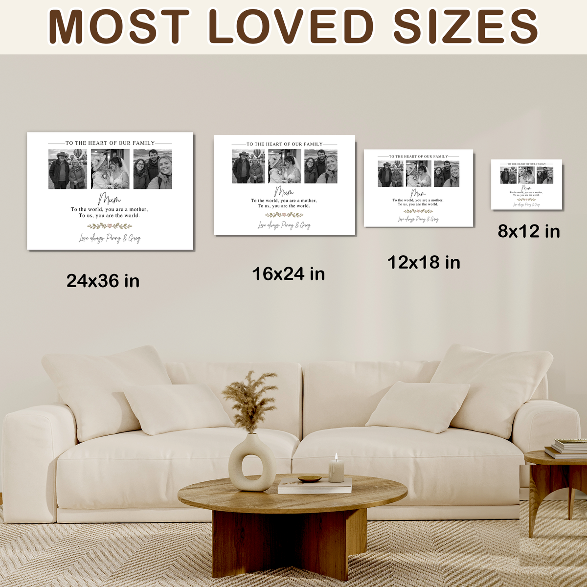Custom Photo Mom Collage 3 Photos To The Heart Of Our Family Canvas - Personalized Wall Art